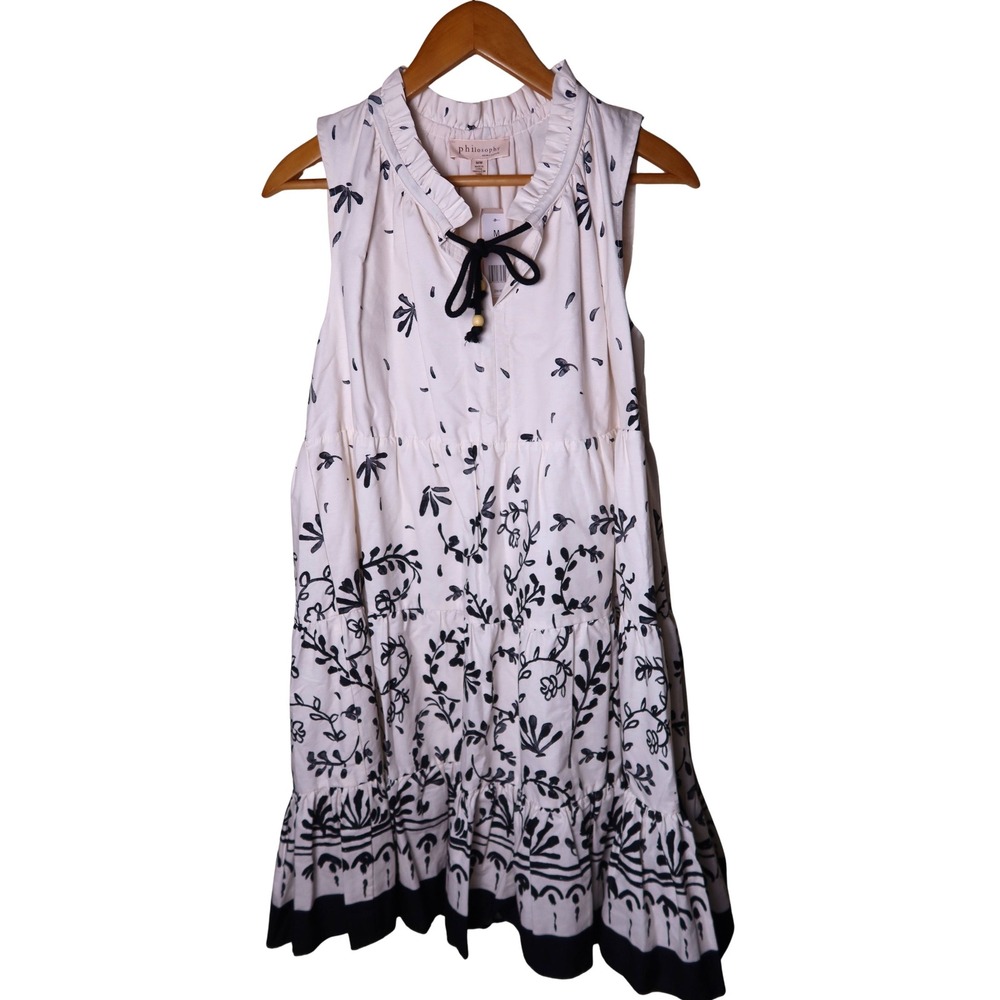 Philosophy Republic Clothing Dress M NWT White Black Floral Tiered Sleeveless